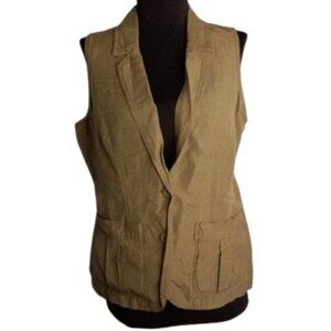 J. Jill S SP Womens Petite Silk Linen Blazer Vest Green